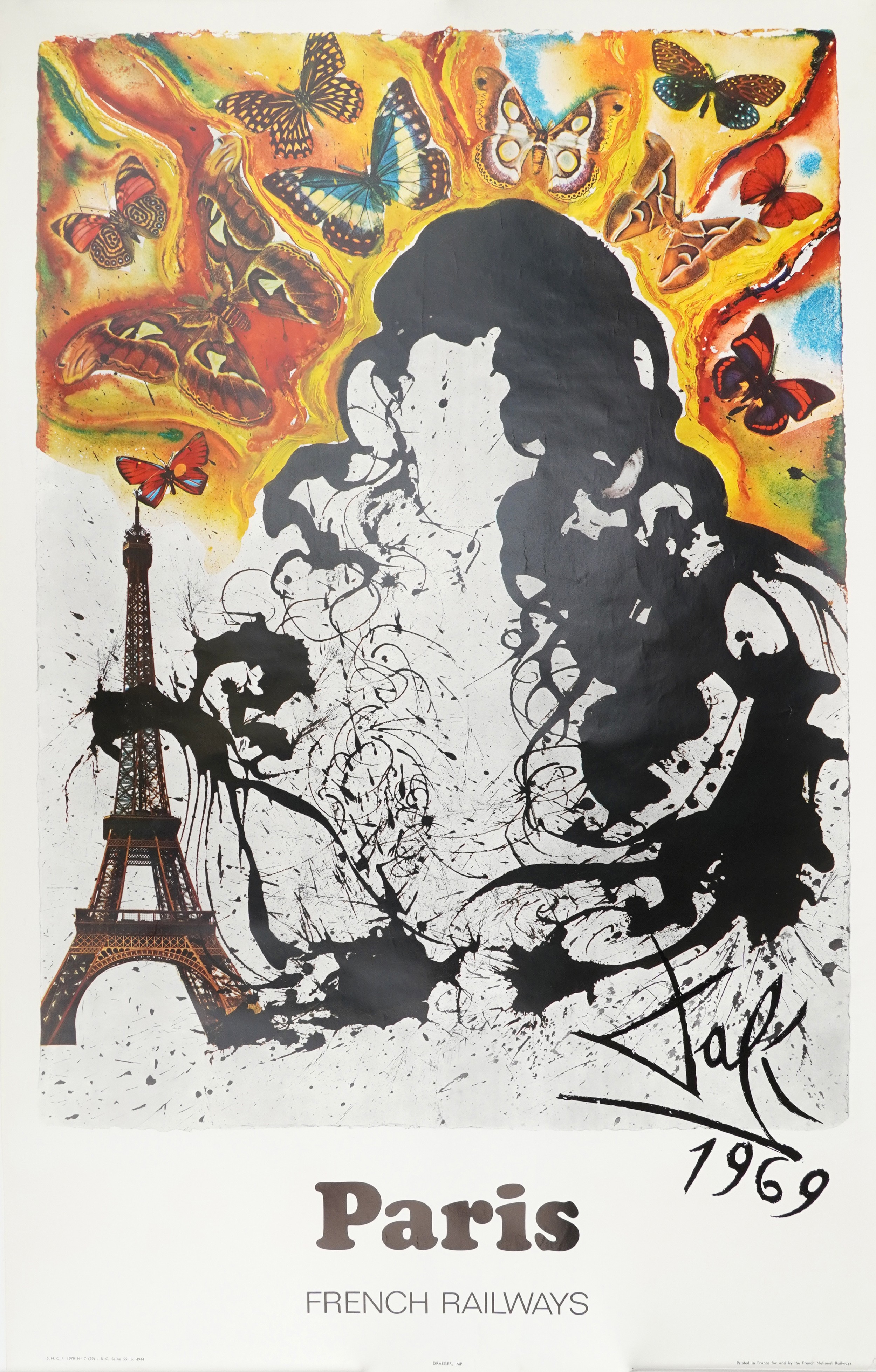 Vintage French Railways Paris travel poster designed by Salvador Dali printed in France, for and