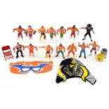 Vintage World Wrestling action figures and accessories including Hulk Hogan, Hammer and The