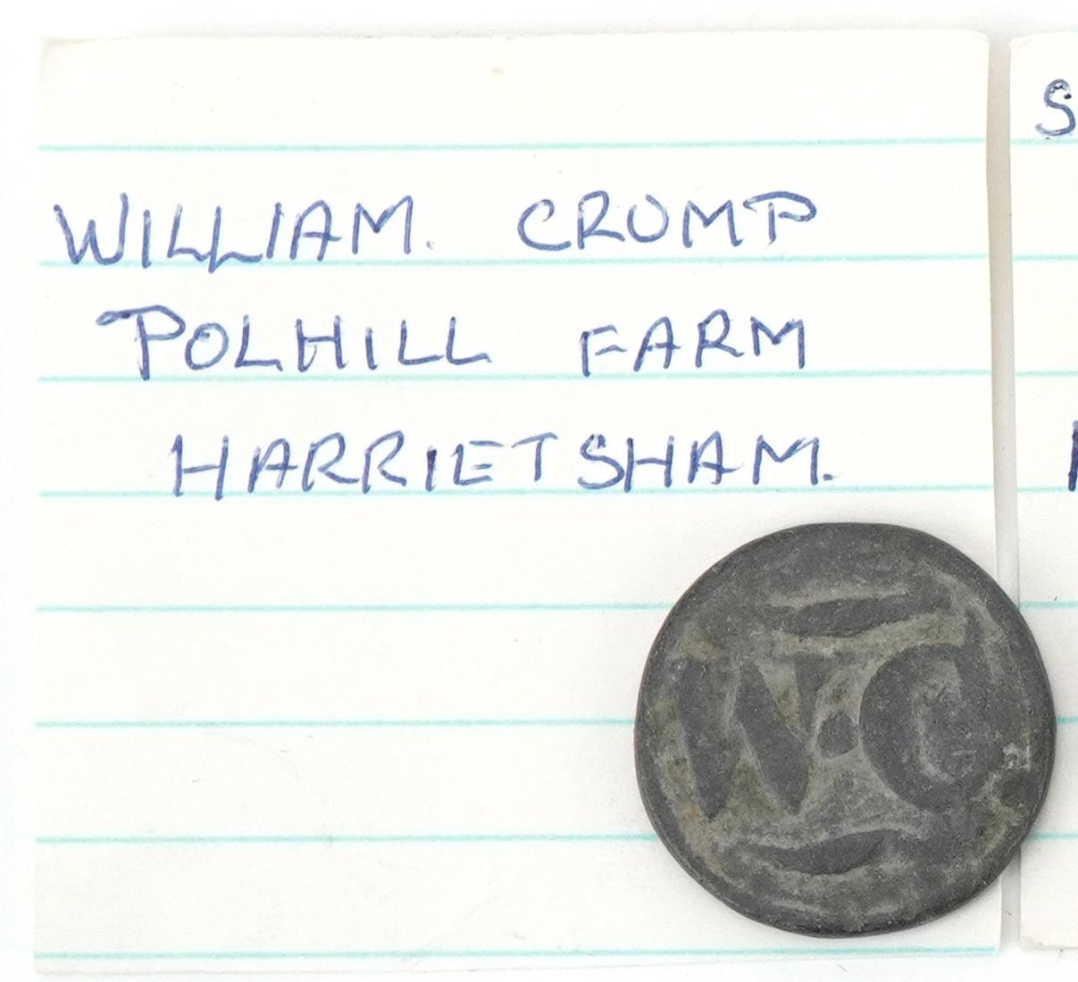 Three hop tokens comprising William Crump Polhill Hill Farm, Harrietsham James Smiths Place Farm - Bild 2 aus 8