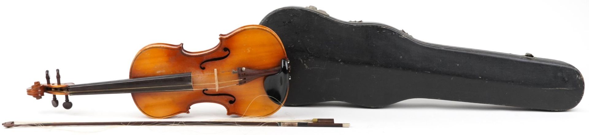 Blessing wooden violin with one piece back and rosewood bow housed in a protective case, the - Bild 3 aus 5