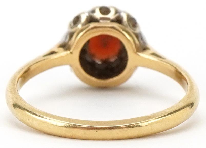 18ct gold garnet and diamond cluster ring, size M, 2.8g - Image 2 of 4