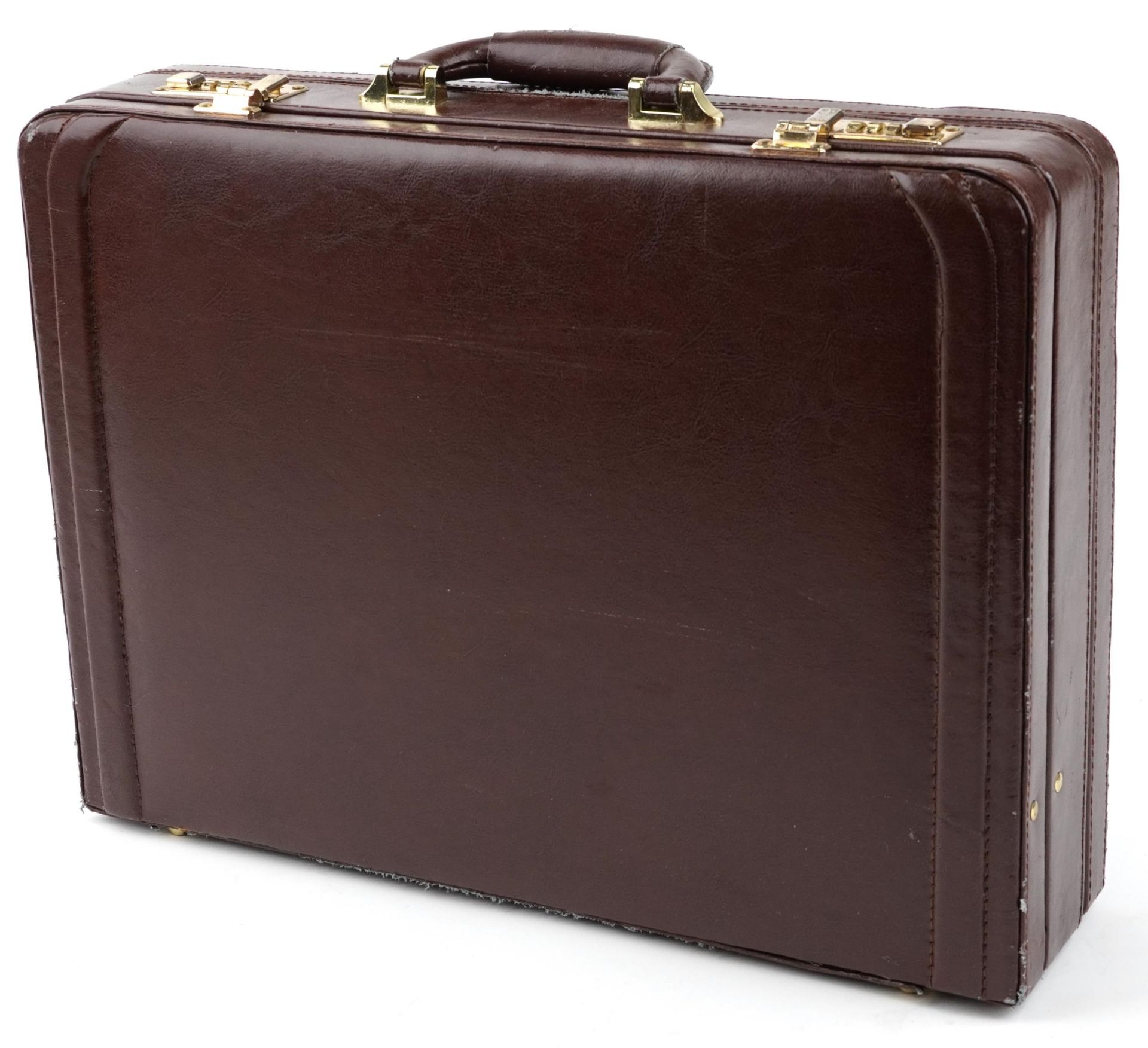 German SBS canteen of gold plated cutlery housed in a brown leather brief case, 45.5cm wide - Image 8 of 8