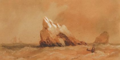 Richard Henry Nibbs - Arch Rock, Looking East, Isle of Wight, heightened watercolour, mounted,