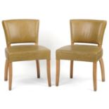 Wych Wood Design, pair of contemporary light oak chairs with green leather upholstery, 87cm high