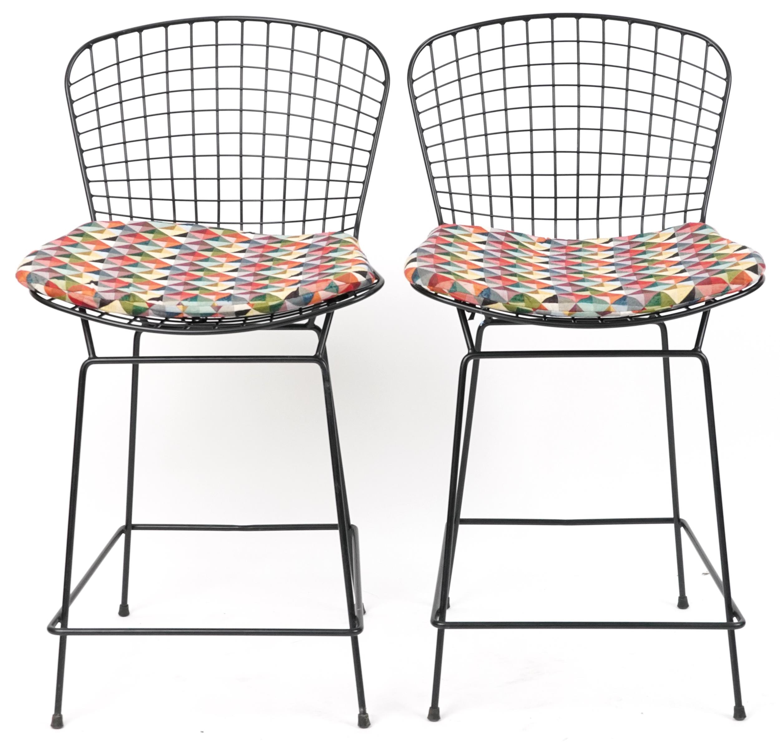 Harry Bertoia, manner of Knoll, pair of metal barstools with cushioned seats, each 99cm high - Image 2 of 5