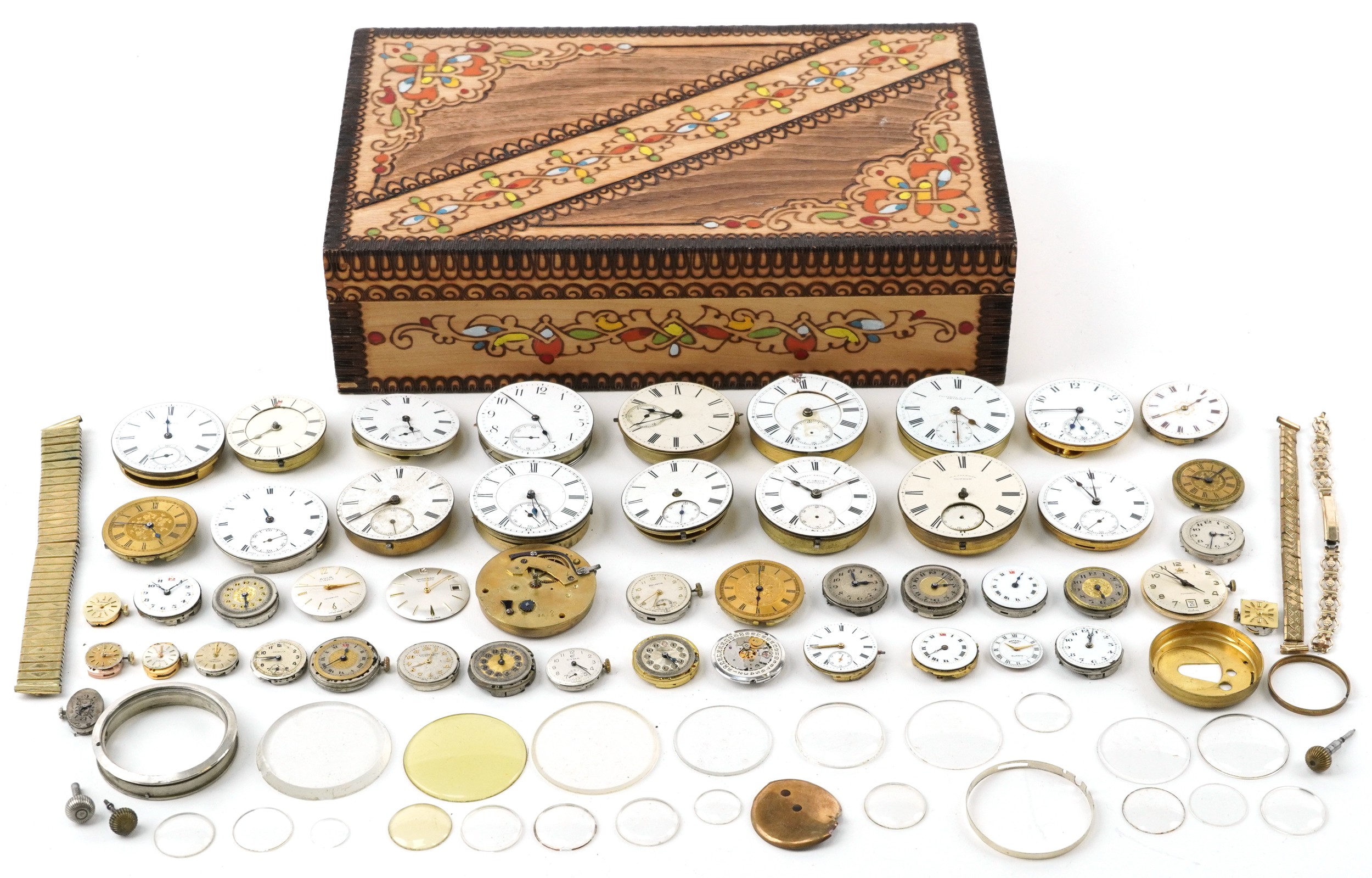 Large collection of antique and later wristwatch and pocket watch movements including J G Graves,