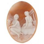 Victorian cameo shell panel carved with two semi nude maidens, 3.5cm high, 4.6g