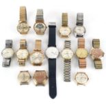 Fourteen vintage gentlemen's wristwatches including Junghans, Levis, Sekonda, Cyma, Avia, Bentima,