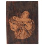 Religious antique carved wood panel the beheading of St John The Baptist, 21.5cm x 16cm