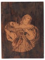 Religious antique carved wood panel the beheading of St John The Baptist, 21.5cm x 16cm