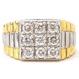 9ct two tone gold diamond square cluster ring with certificate, total diamond weight approximately