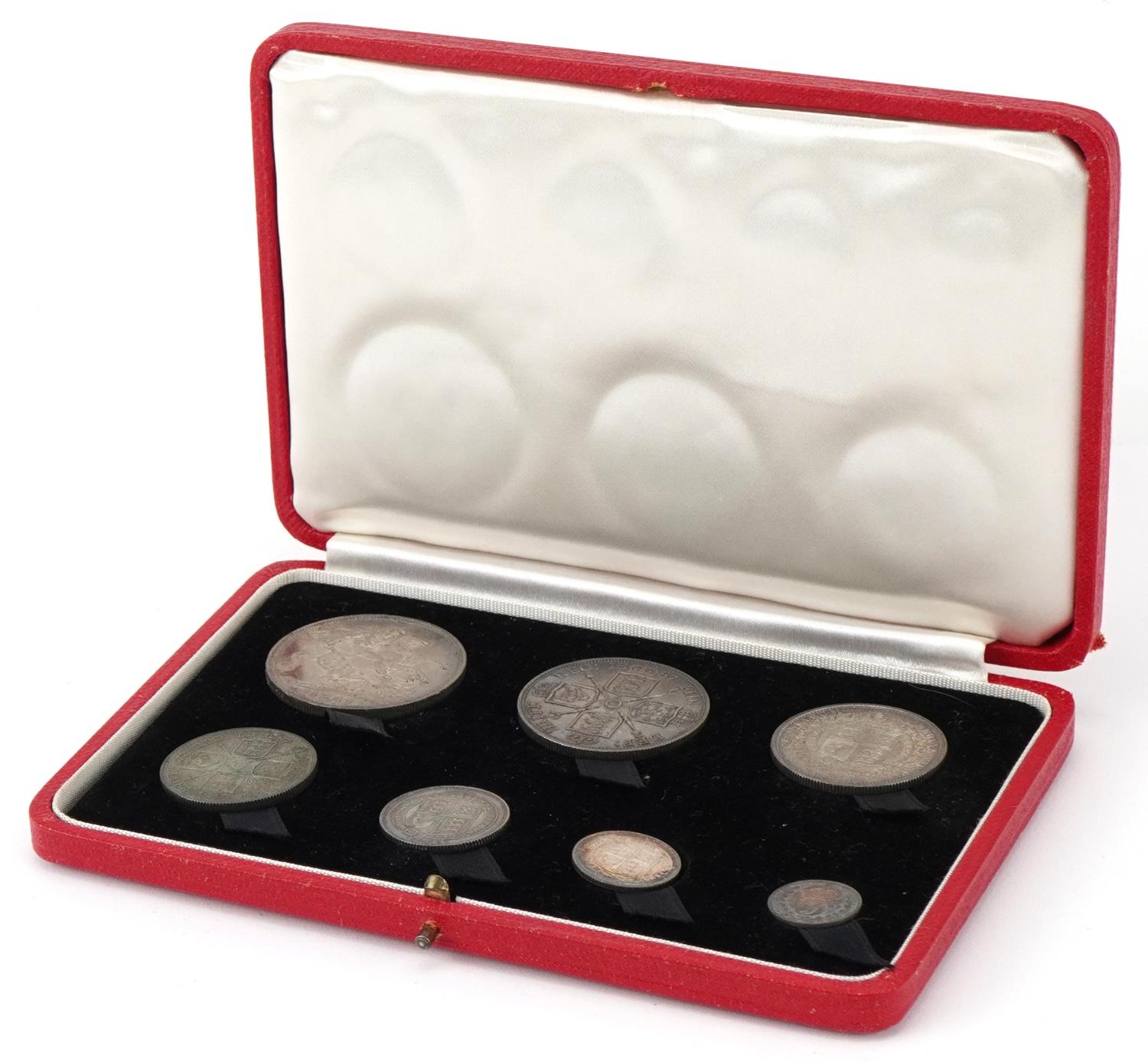 Queen Victoria 1887 Jubilee silver specimen coin set housed in a silk and velvet lined fitted case