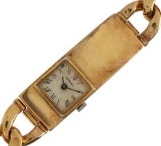 Seamans 800 grade silver gilt Art Deco style identity bracelet manual wind wristwatch having Roman