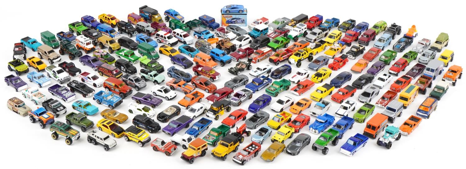 Large collection of diecast vehicles, predominantly Matchbox and Hot Wheels