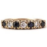 9ct gold sapphire and clear stone half eternity ring, size O, 1.9g