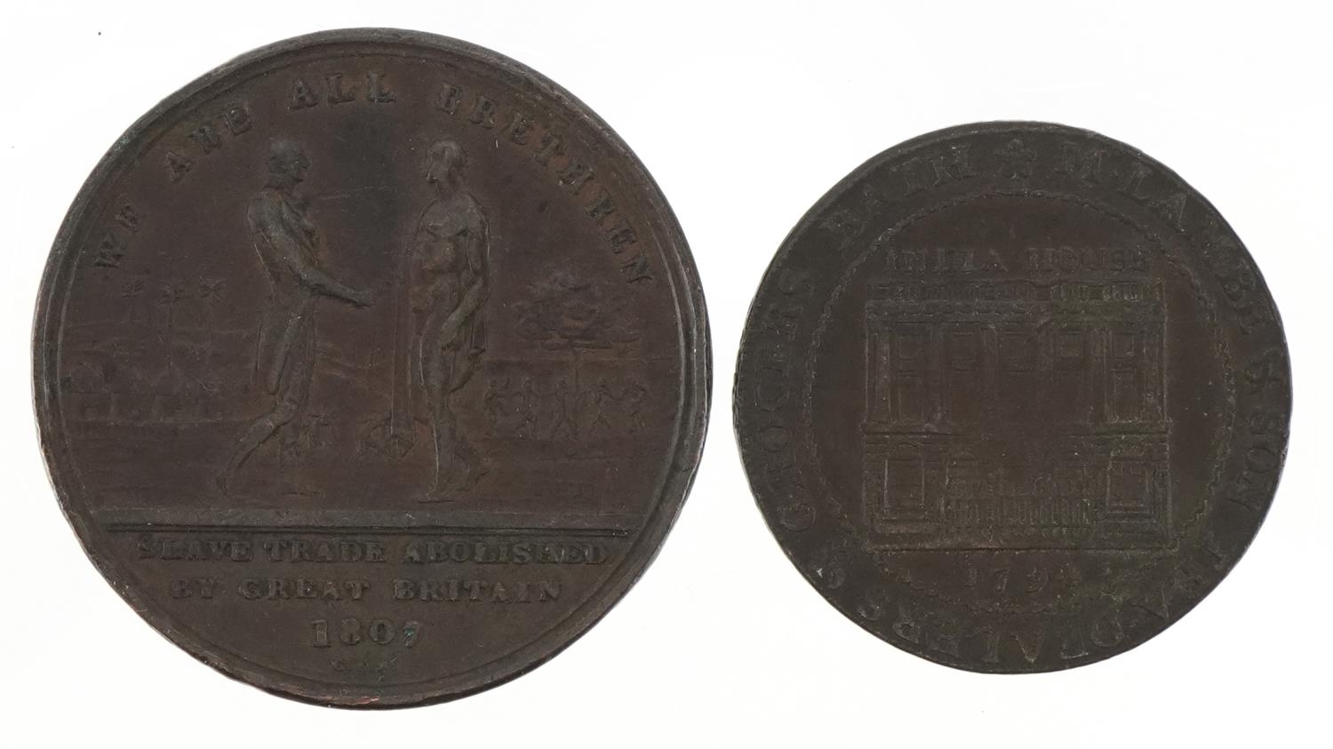M Lambre & Son, copper trade token for coffee spices and sugars together with a slavery abolition