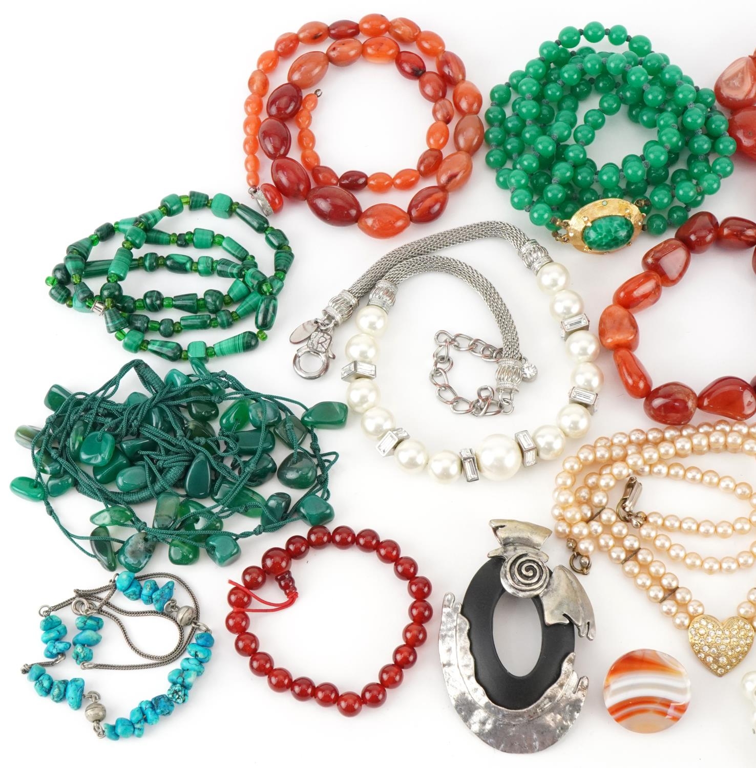 Vintage and later jewellery, some silver, including carnelian necklace, malachite necklace, - Image 2 of 3