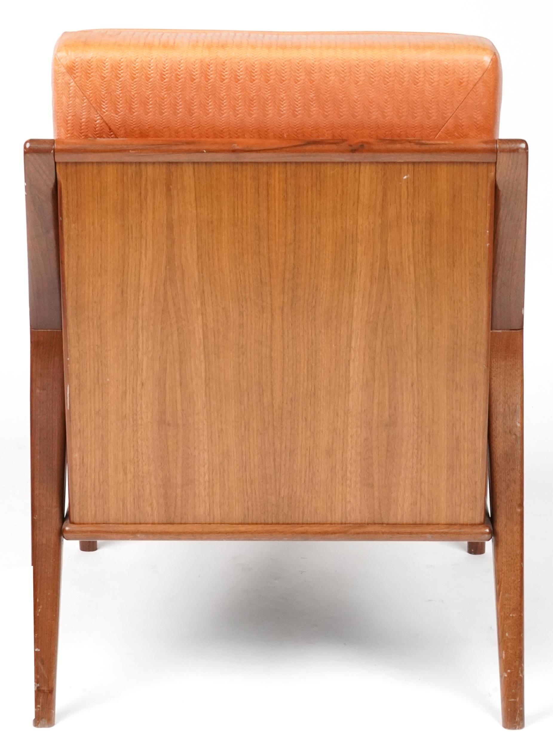Scandinavian design hardwood lounge chair having tan upholstered back and seat, 86cm H x 62.5cm W - Image 4 of 4