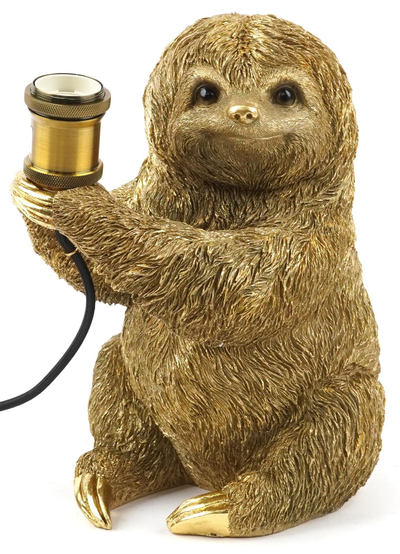 Ornate gilt painted table lamp in the form of a sloth, 30cm high