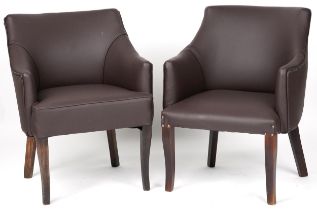 Pair of contemporary brown faux leather tub chairs, each 76cm high