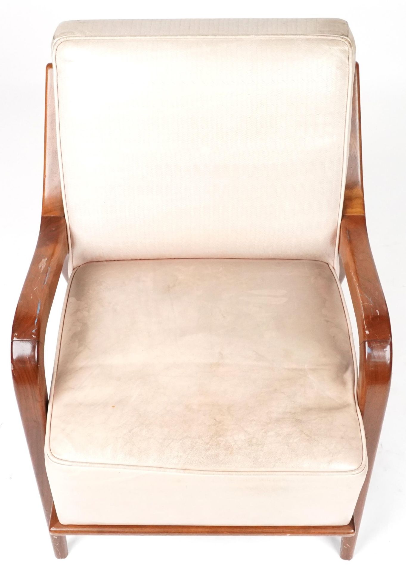 Scandinavian design hardwood lounge chair having cream upholstered back and seat, 86cm H x 62.5cm - Image 3 of 4