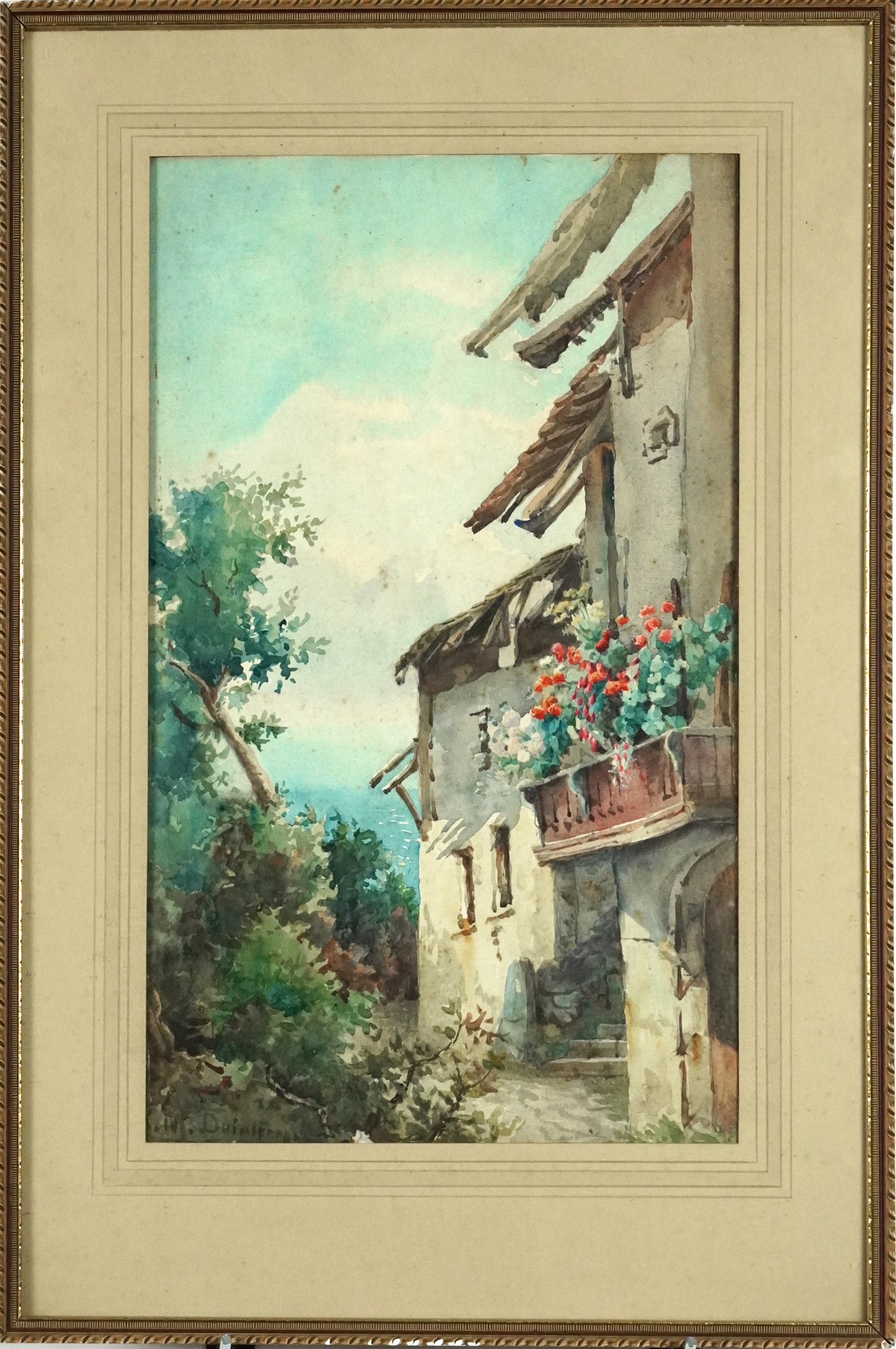 C M Dant...?,- Villa and lake scene, pair of European school watercolours, mounted and framed, one - Bild 7 aus 10