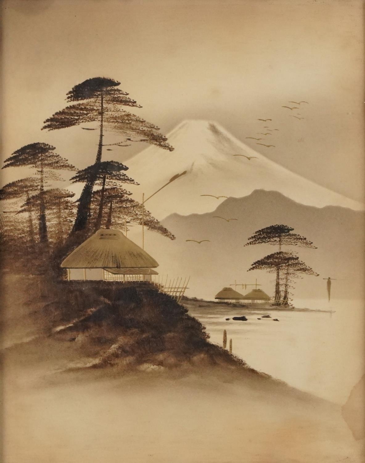 Mount Fujiyama six Japanese watercolours heightened in gilt, each framed and glazed, the largest - Bild 5 aus 19