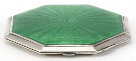 Crisford & Norris Ltd, Art Deco silver and green guilloche enamel compact, Birmingham 1934, 8cm