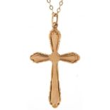 9ct gold cross pendant on a 9ct gold necklace, 3.5cm high and 48cm in length, total 1.7g
