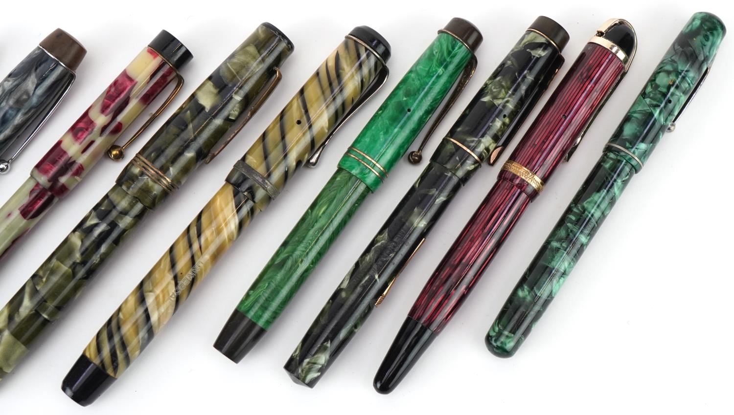 Vintage fountain pens, mainly marbleised, some striped, including Croxley and Watermans - Image 3 of 6