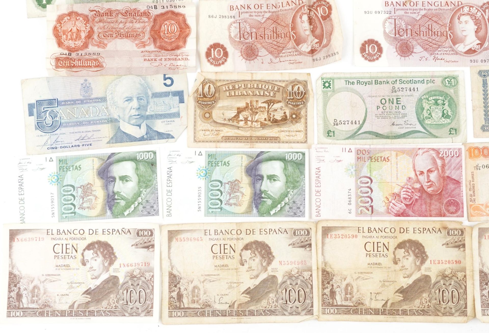 Foreign and British banknotes including British one pound banknotes, Chief Cashier J S Fforde, ten - Bild 4 aus 5