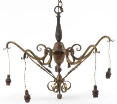 Vintage brass swag design pendant light, 54cm high