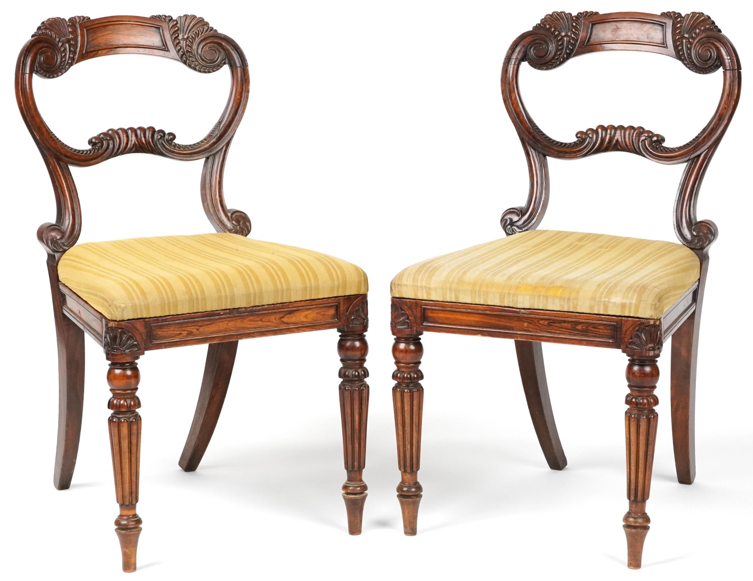 Pair of Victorian carved rosewood occasional chairs with tapestry upholstered cushioned seats on