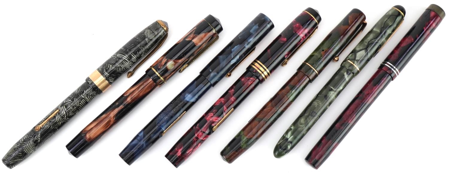 Vintage marbleised fountain pens including Blackbird and Swan