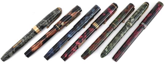 Vintage marbleised fountain pens including Blackbird and Swan