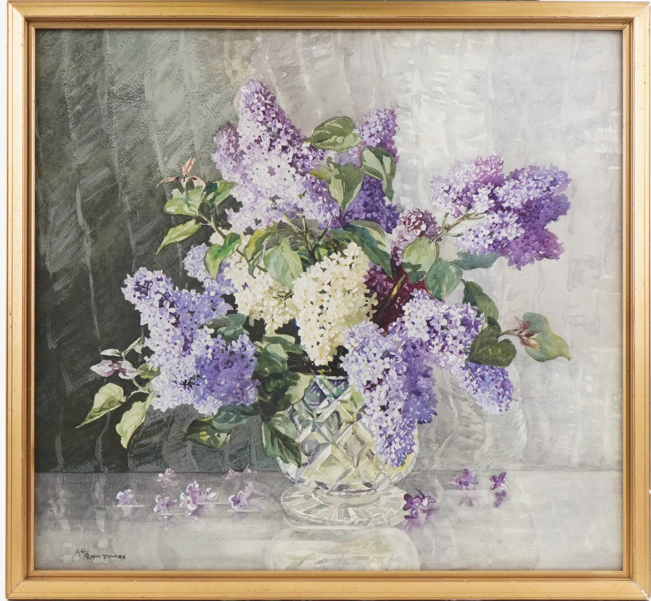 Amy Reeve Fowkes, still life budlia in a vase - watercolour, gilt framed, 58cm x 53cm - Image 2 of 5