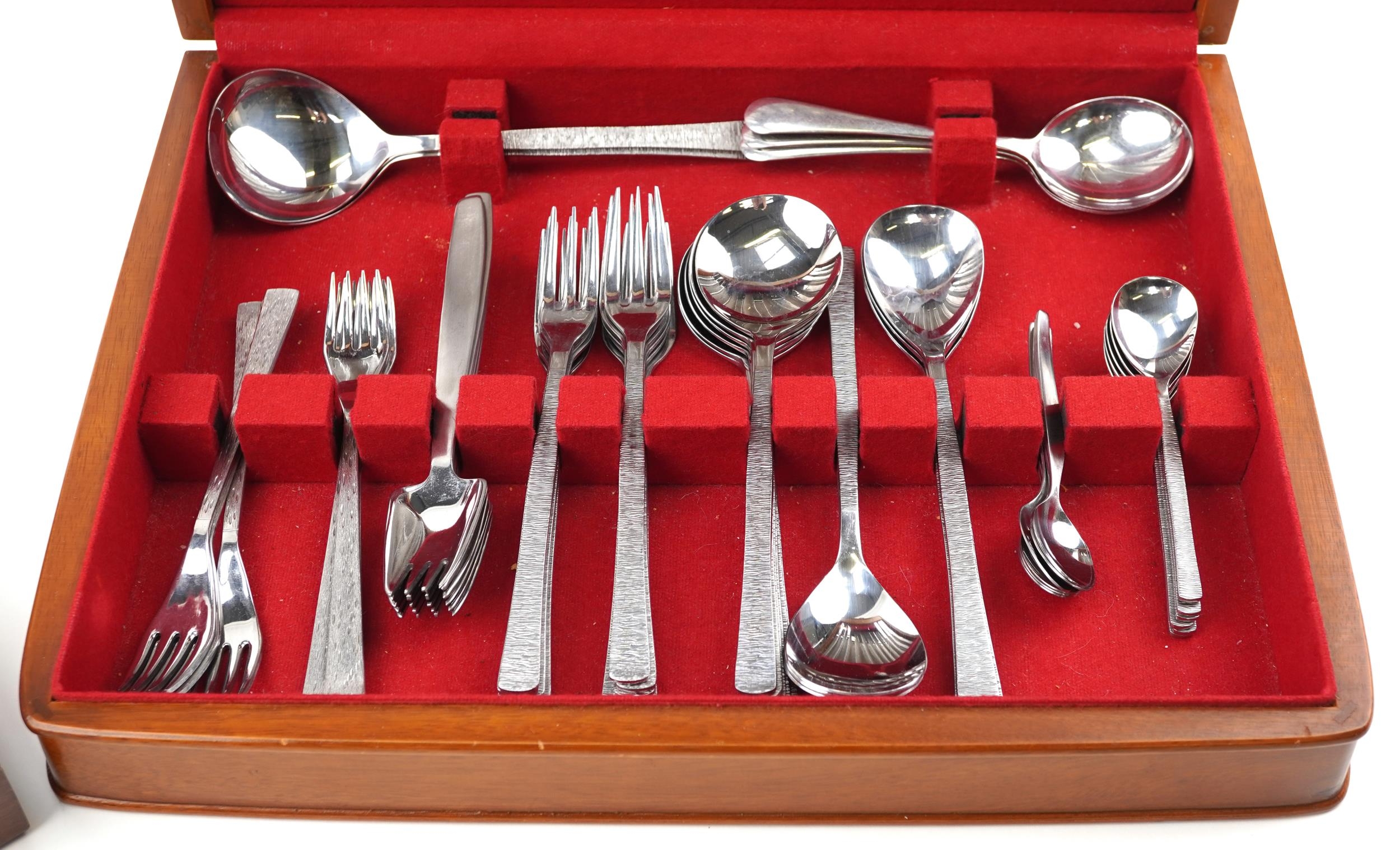 Mid century stainless steel cutlery arranged in two canteens including Viners Studio and Viners - Image 4 of 12