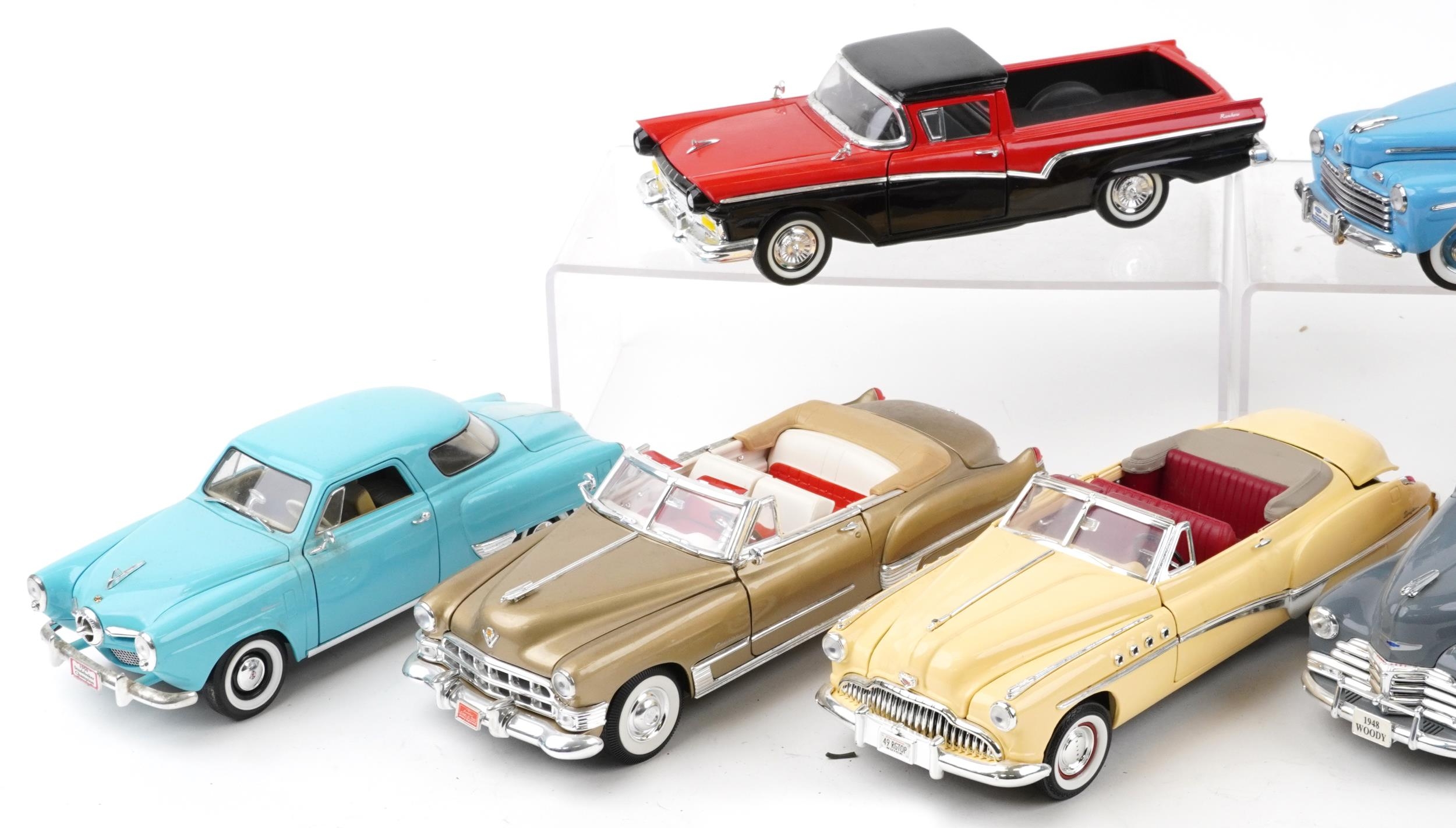 Ten 1:18 scale diecast vehicles including Road Legends 1957 Ford Ranchero, Signature Series 1946 - Image 2 of 3