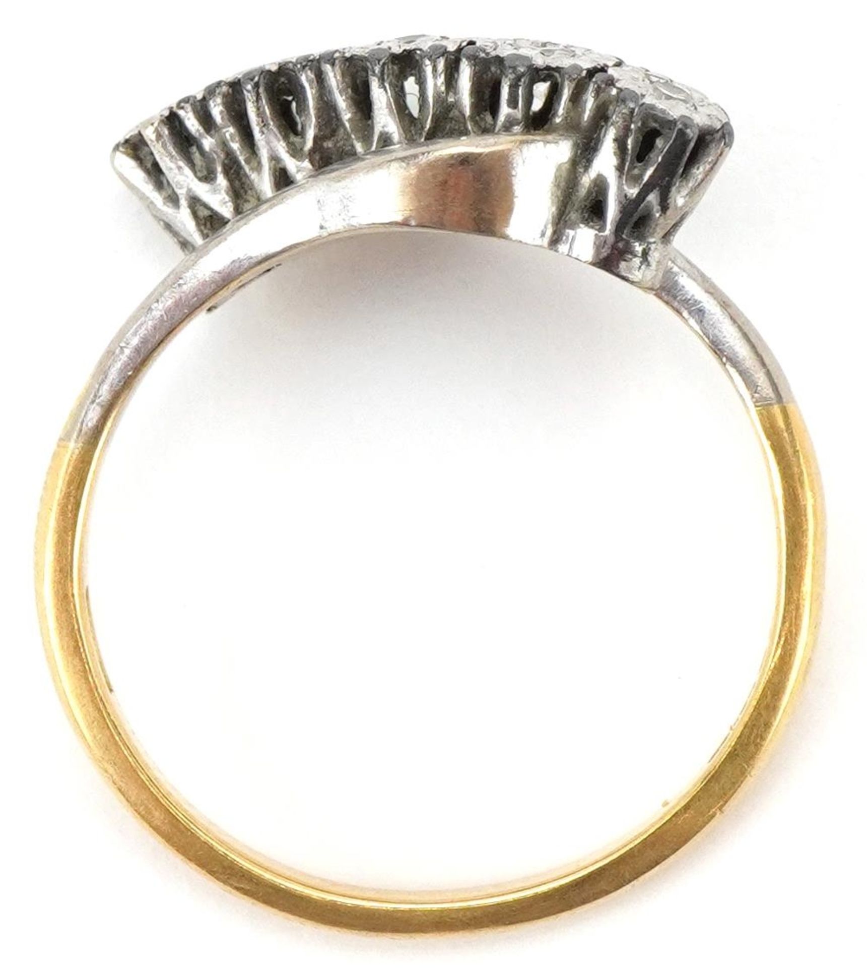 18ct gold diamond five stone crossover ring, size O, 4.5g - Bild 3 aus 5