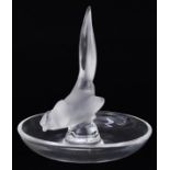 Lalique frosted glass pheasant pin dish, 10cm high