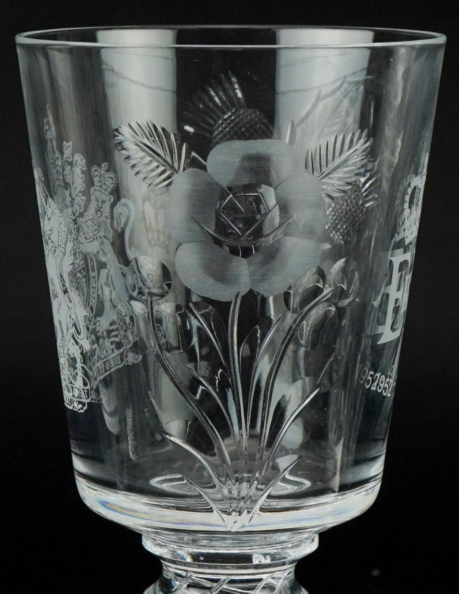 Four glasses including Elizabeth II Queen's Silver Jubilee goblet with air twist stem, the largest - Image 5 of 9