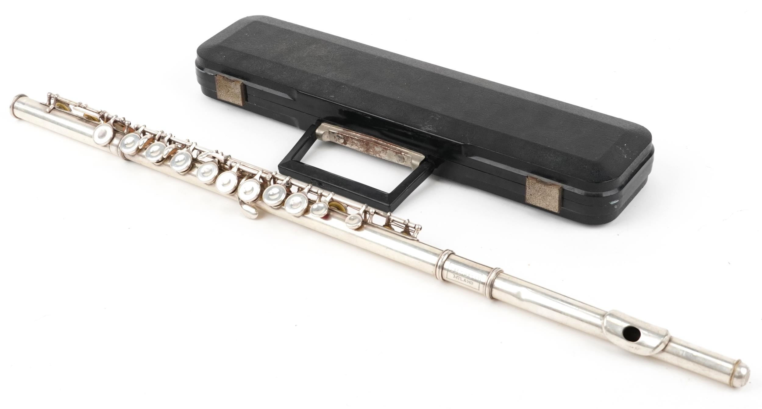 I M Grassi, Italian silver plated three piece flute housed in a fitted case, numbered 5136