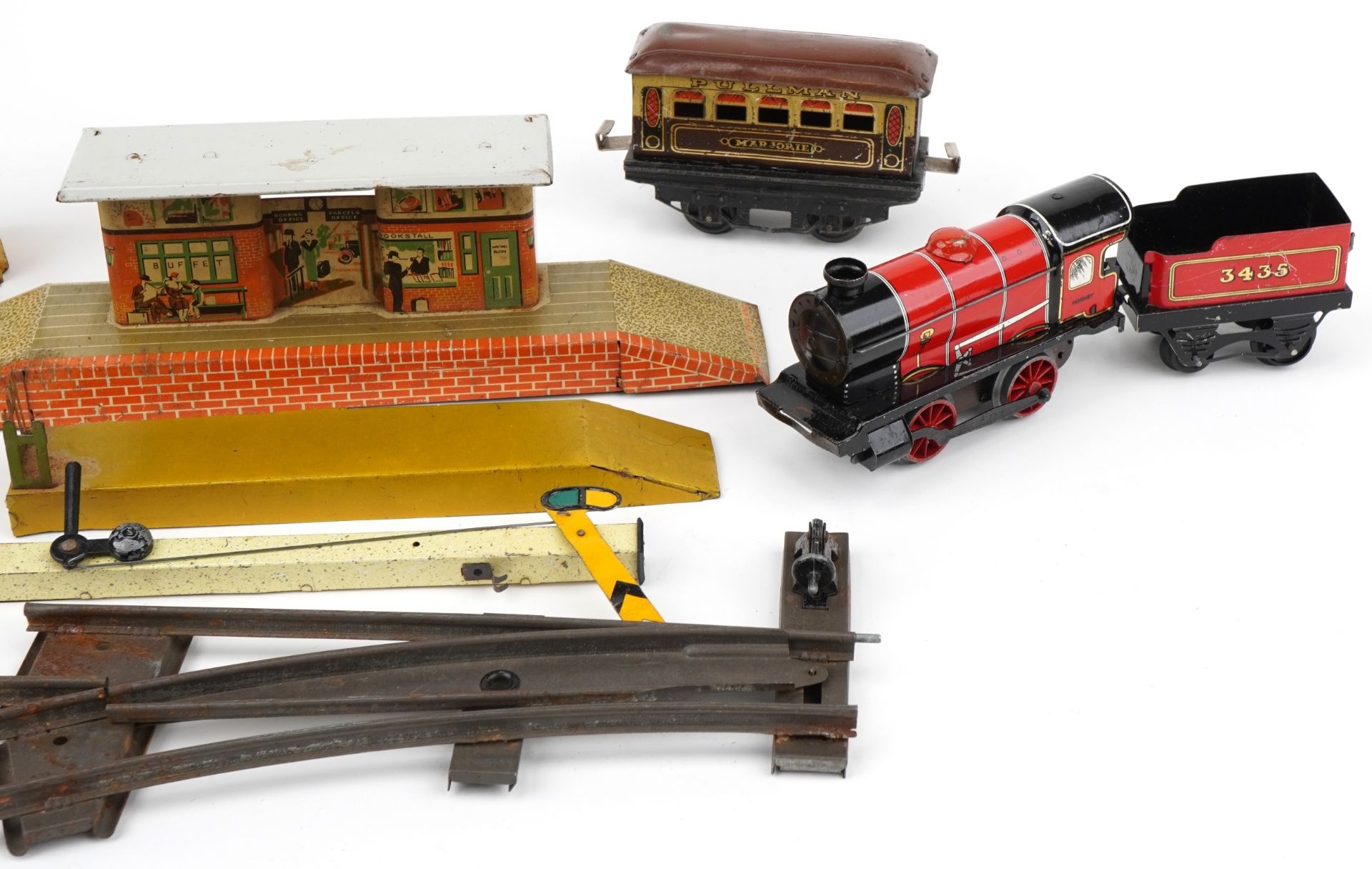 Hornby O gauge tinplate model railway including 3435 locomotive with tender and Pullman carriage - Bild 3 aus 4