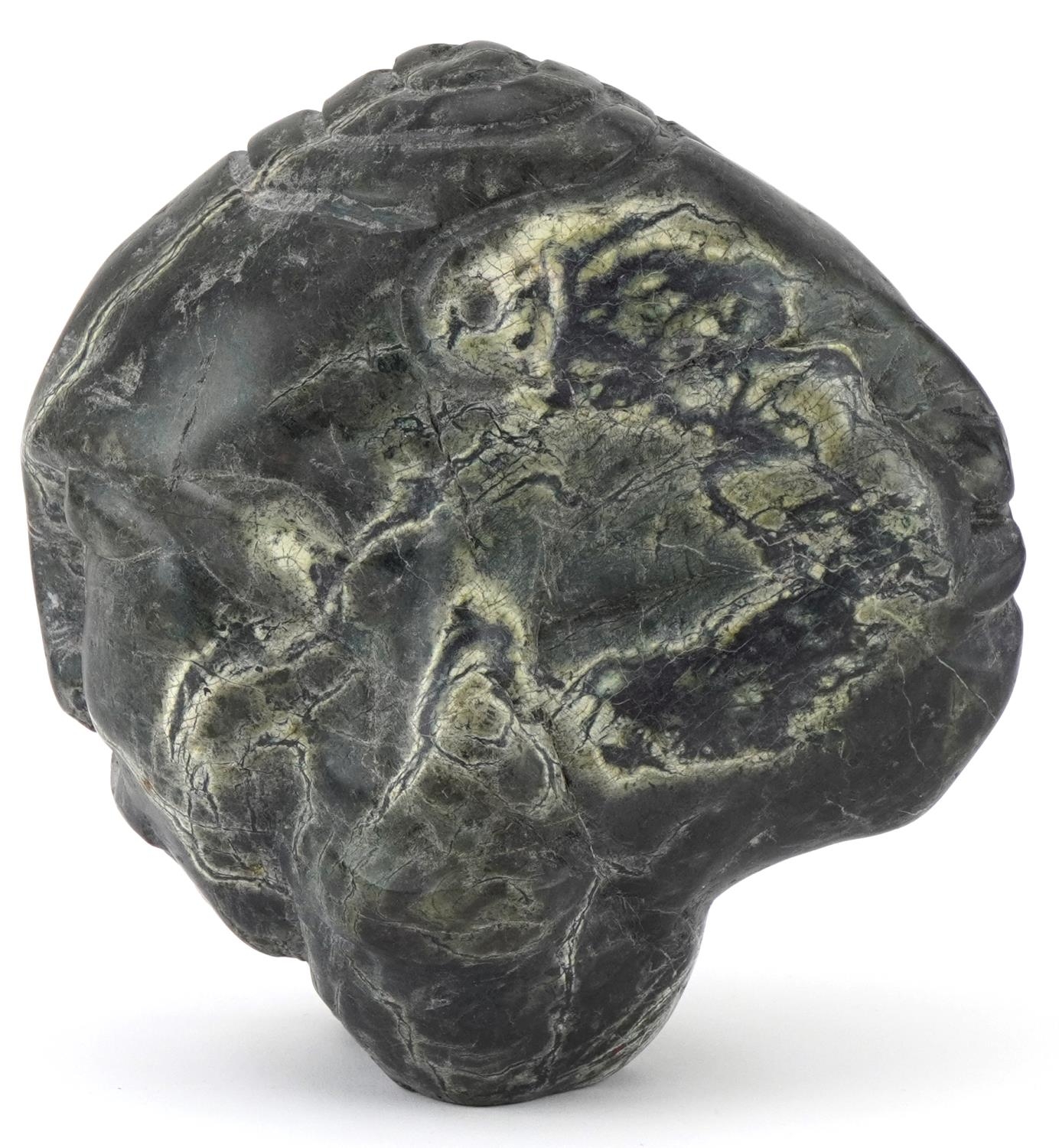 Large natural history and geology interest serpentine specimen carved with three faces, 20cm high - Image 3 of 5