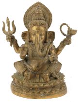 Indian patinated bronze deity of goddess Ganesh, 23cm high