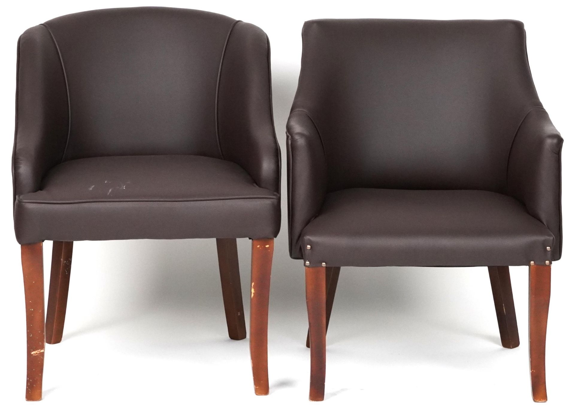 Pair of contemporary brown faux leather tub chairs, each 76cm high - Bild 2 aus 4