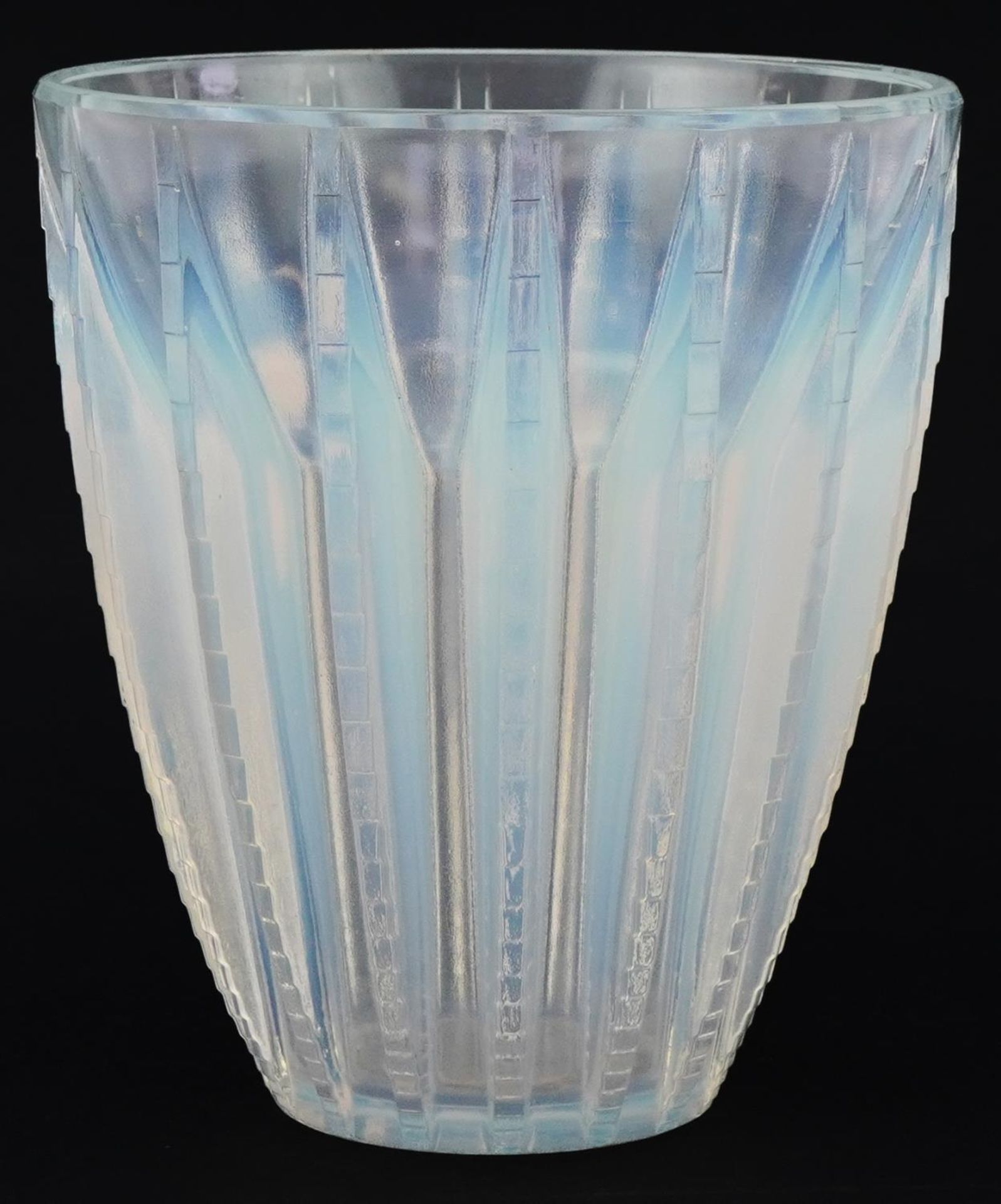 R Lalique opalescent Chamonix vase, etched R Lalique to the base, 15.5 cm high