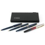 Parker fountain pen, ballpoint pen and propelling pencil housed in a fitted case and a Parker