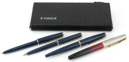 Parker fountain pen, ballpoint pen and propelling pencil housed in a fitted case and a Parker