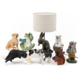 Decorative model animals including a bronzed hare design lamp and a Leonardo Collection Border